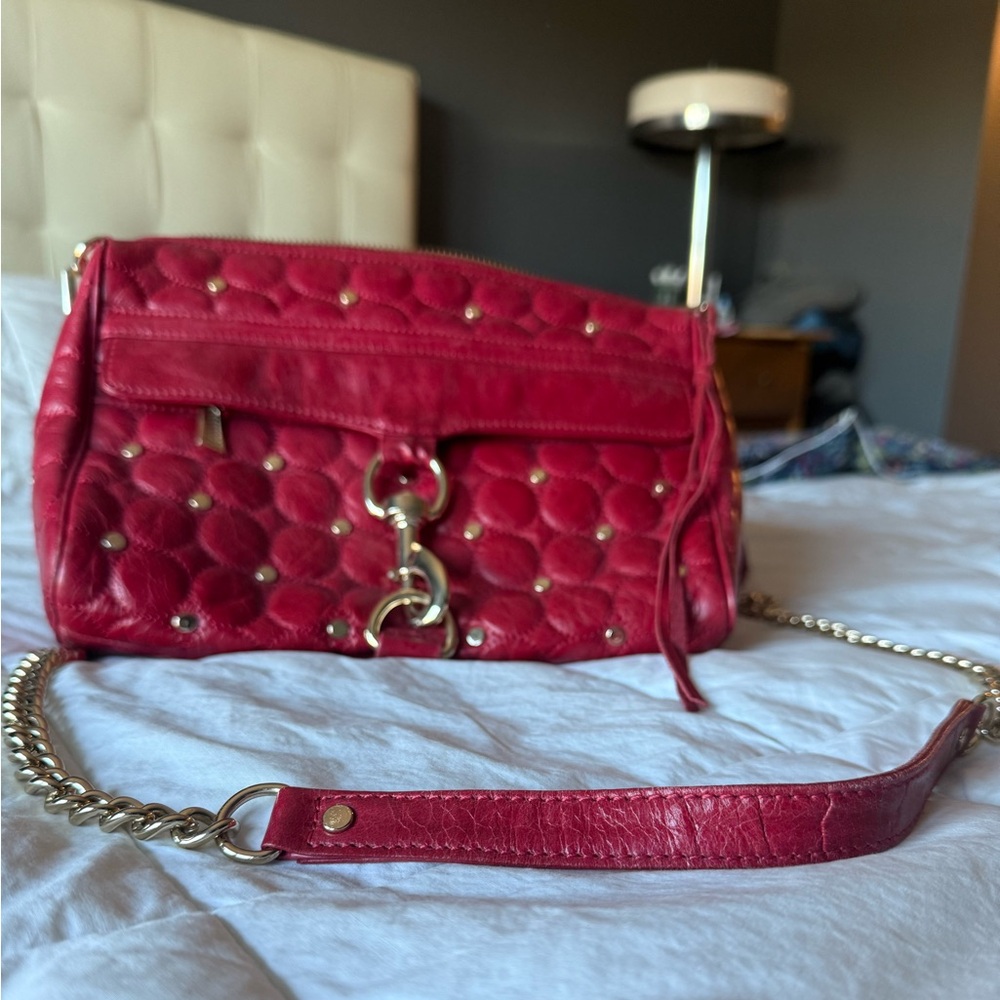 Rebecca Minkoff red leather crossbody w/ removeable chain strap and gold HW